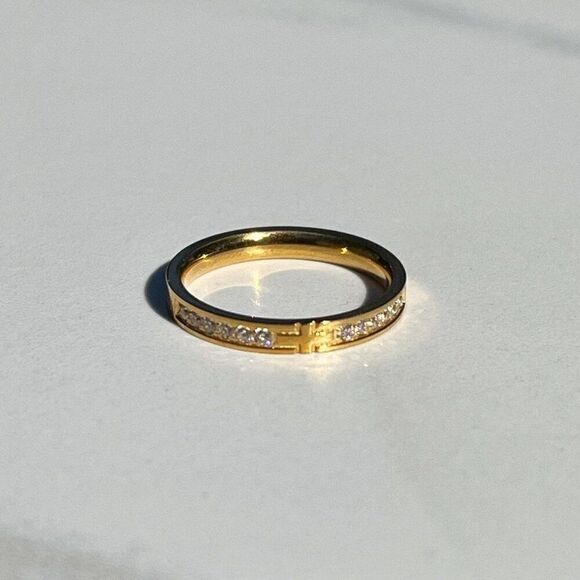 New! “Claudette” Dainty Crystal Gold Ring - Picture 2 of 2